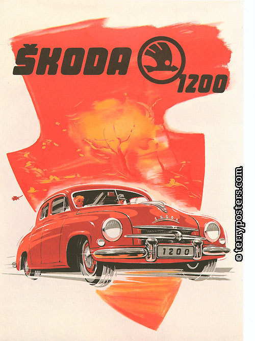 Škoda 1200 reklamní plakát: ofset, 84x60cm; 1952 - 1956