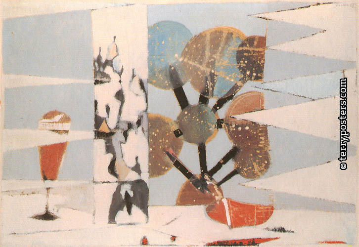 Atomium s pohárem:oil, tempera, cardboard: 70 x 99,5 cm; 1958