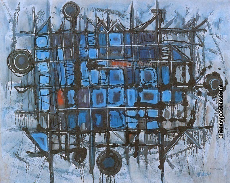 Blue composition: oil, screen, paint 125x154cm; 1960