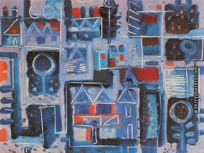 Blue village: oil, screen 73x92cm; 1960