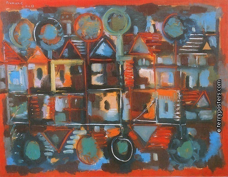 Red village: oil, screen 89x116 cm; 1963