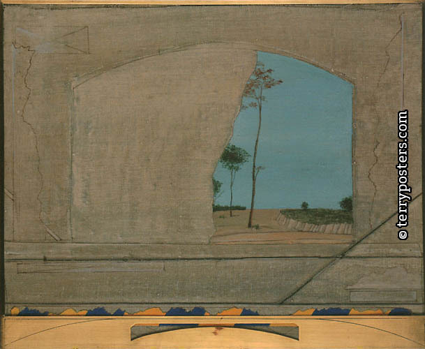 Landscape I, 1974 / combined technique, canvas, brass, 40 x 49 cm /