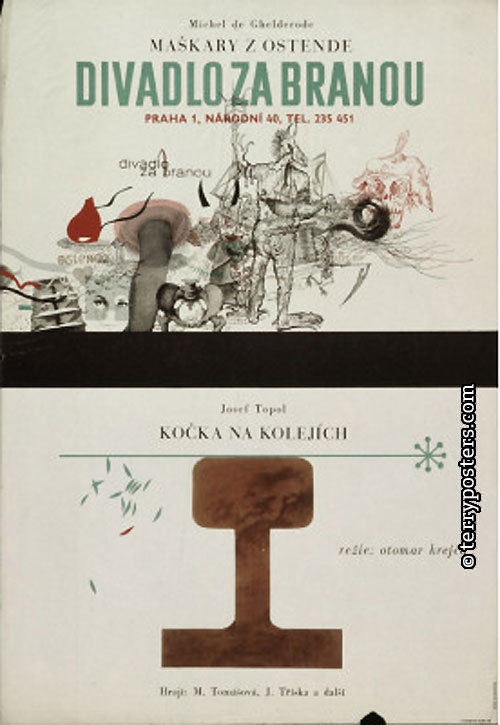 Maškary z Ostende, Kočka na kolejích - Divadlo za Branou; theater poster; 1965