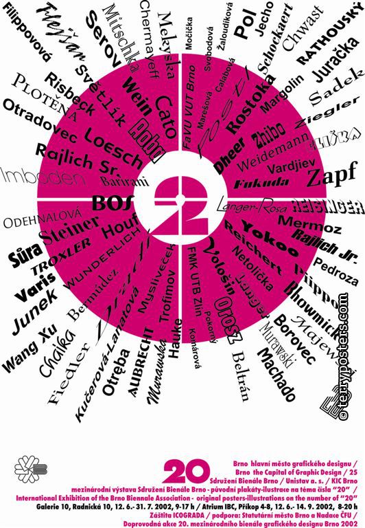 "20" - 20. Bienále Brno, obálka katalogu výstavy Sdružení Bienále Brno, ofset, 2002